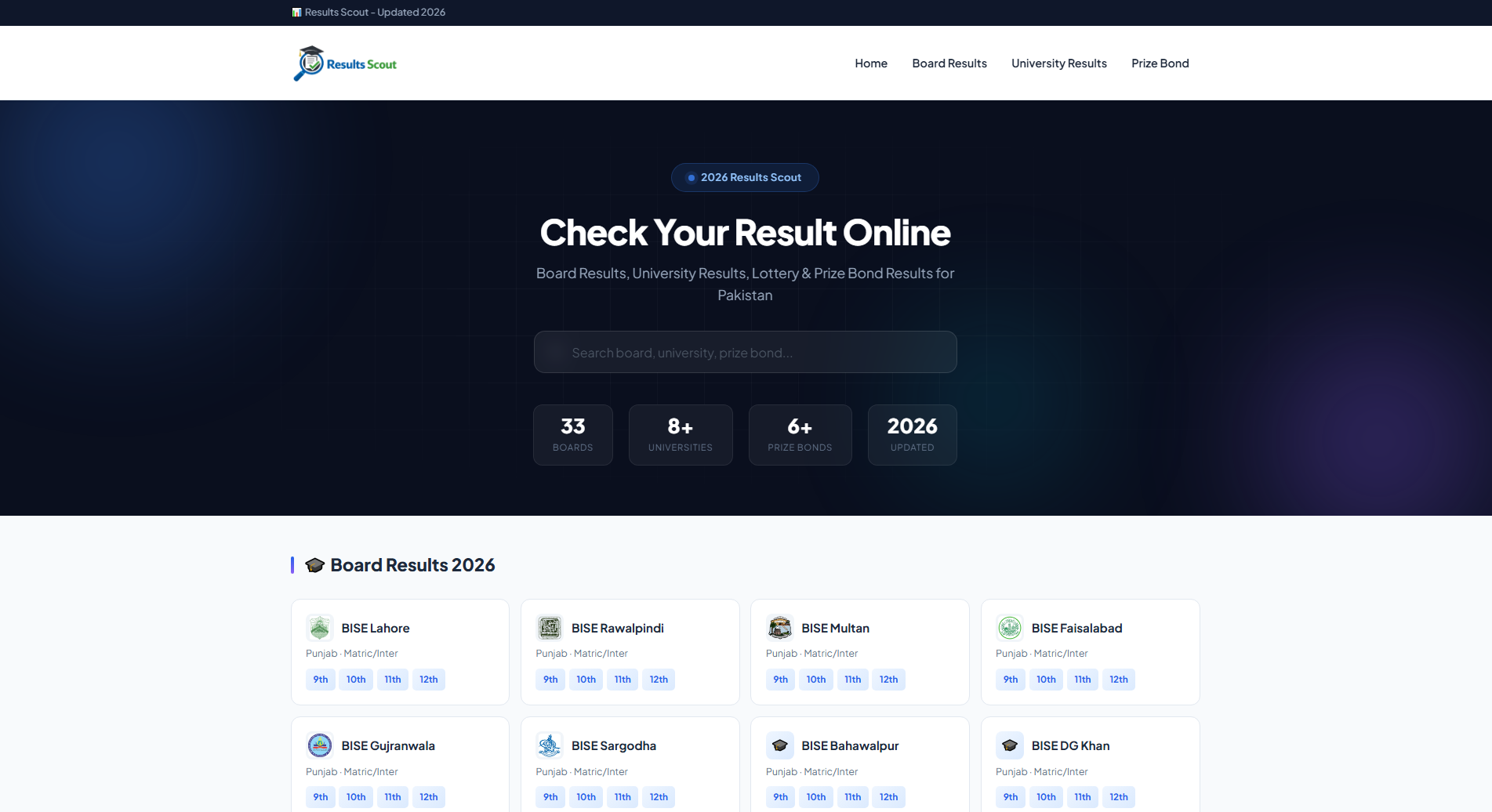 Results Scout — custom PHP results portal & SEO