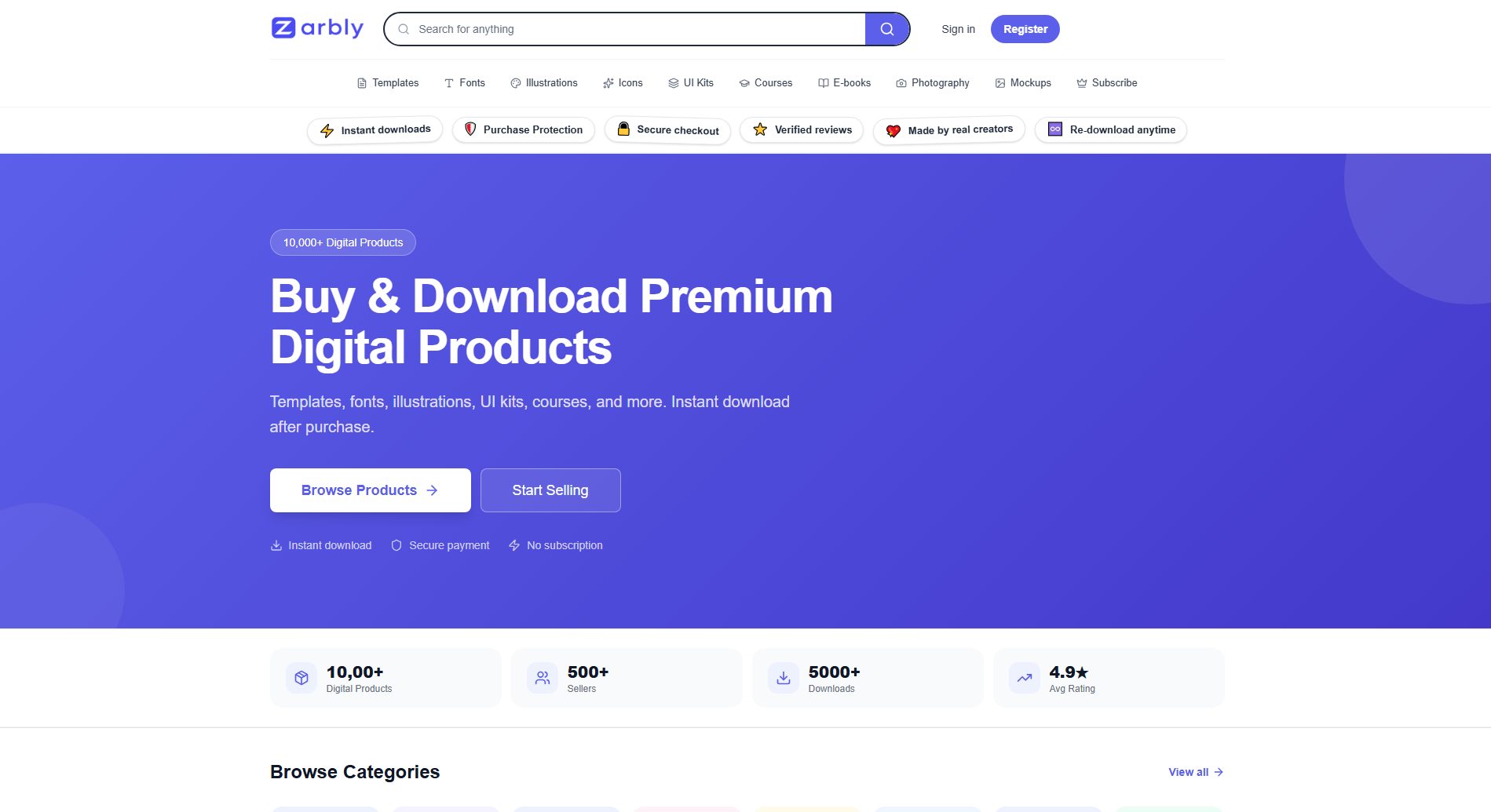 Zarbly — custom digital products marketplace & SEO