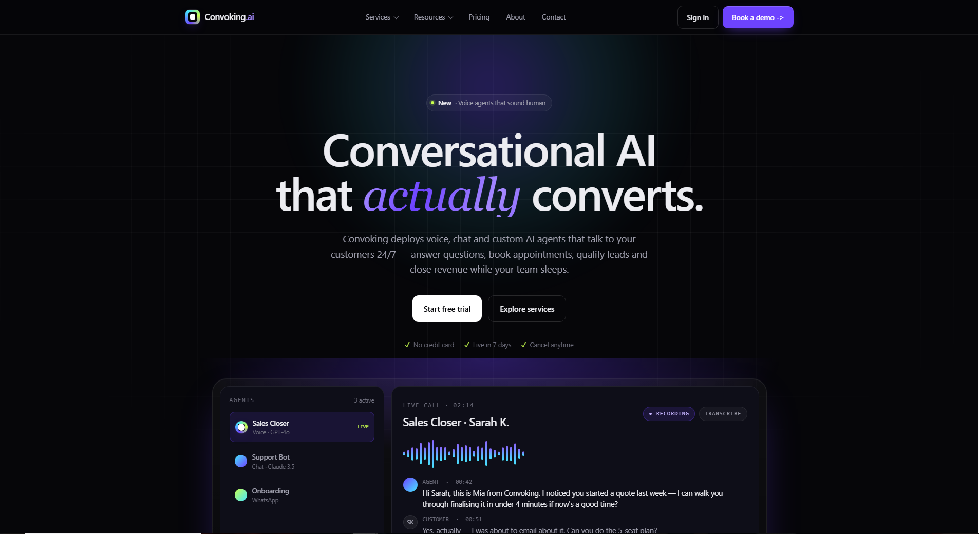 Convoking AI — React build for a conversational AI SaaS